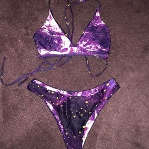 Purple Stars & Marble Reversible Bikini Set, M